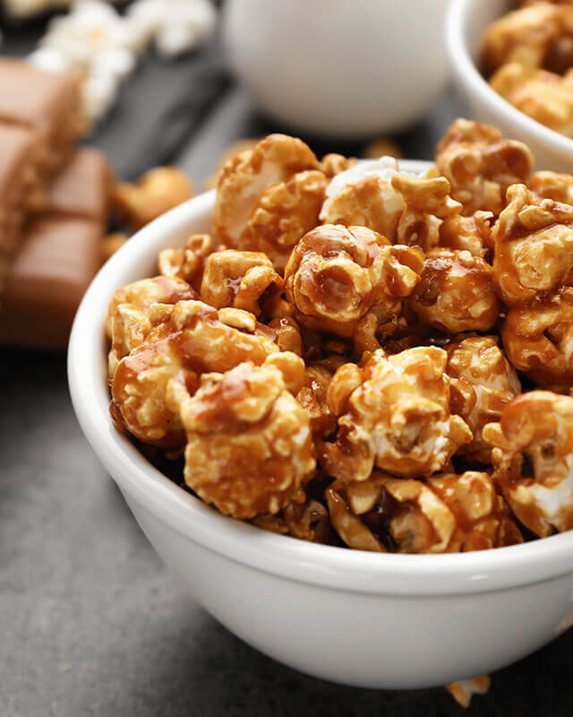 Carmel Popcorn in a bowl