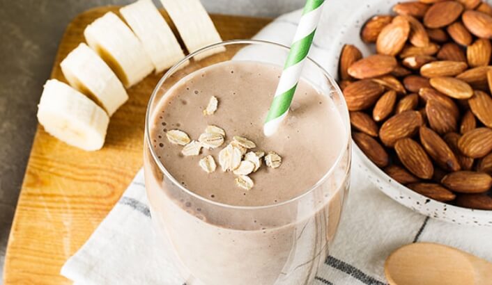 Chocolate shake with nuts and bananas