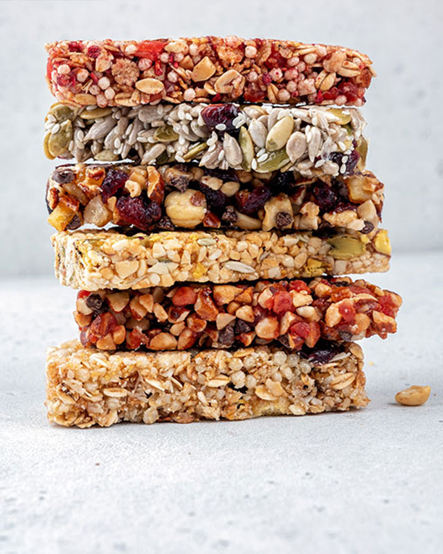 Six granola bars stacked